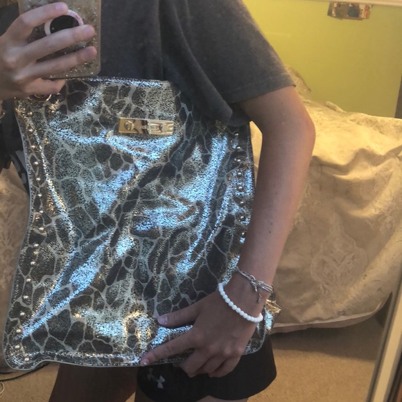 Large Gold and Brown Leopard print studded purse - Picture 4 of 4